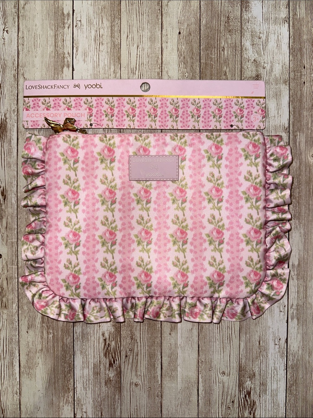 LoveShackFancy x Yoobi Target Collab Pink Macaron Blooming Heirloom Ruffle pouch